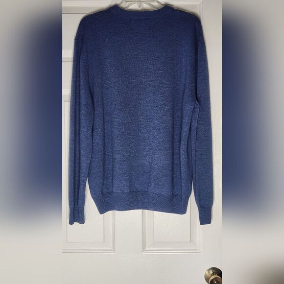 Viyella L Blue Steel Knit Longsleeve 100% MERINO WOOL V-neck Men's Sweater - Picture 7 of 7